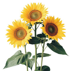Fototapeta premium Bright sunflowers blooming gracefully on a clean Transparent background showcasing their vibrant colors, Sunflower flowers on a PNG background