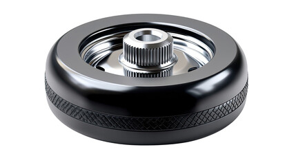 Black and Chrome Caster Wheel: A close-up of a sleek and stylish caster wheel with a black rubber tread and a polished chrome hub, ready to roll. 