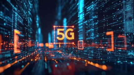 Obraz premium 5G Network: Futuristic Cityscape of Digital Innovation