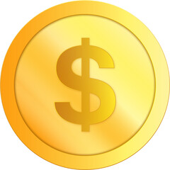 Golden dollar symbol. Golden dollar coin transparent PNG. Gold dollar coin icon.