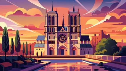 Obraz premium The Notre Dame Cathedral at sunset , Paris, France.