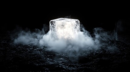 Obraz premium A cube of ice with a stream of water flowing out of it.