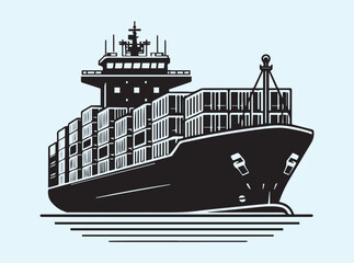 Obraz premium Black Silhouette of a Cargo Vessel