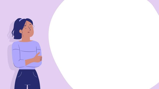 Mental Health 2D Animation depression anxiety sadness concept flat design illustration sad girl on white background with text placeholder template 4K 60fps