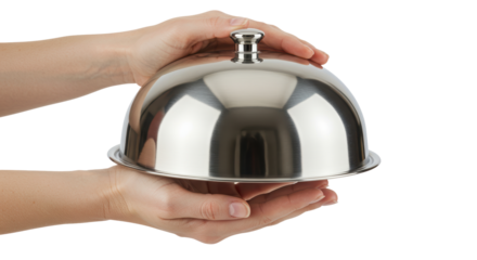 Isolated Food Cloche in Hands