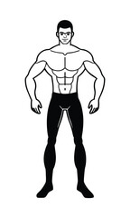 Fototapeta premium Muscular Man Cartoon Graphic In Black And White Design Showing Strong Bodybuilding Silhouette Outline Illustration Of A Fit Male