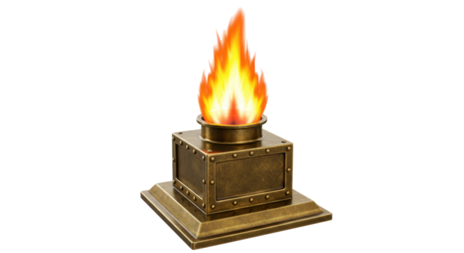 Isolated Bronze Torch with Flame