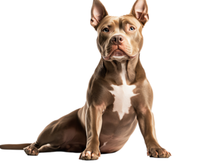 A strong and confident dog posed elegantly on a white background.