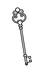 Ornate Vintage Key Outline With Swirls And Elegant Design For Medieval And Fantasy Themes Isolated On White Background