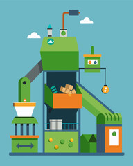 Naklejka premium A specialized screening machine separates and sorts different types of waste allowing for more efficient disposal and recycling processes.. Vector illustration