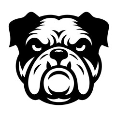 Black and white vector silhouette of a bulldog head on white background
