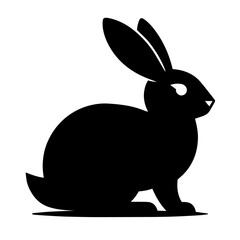 Black and white vector silhouette of a rabbit on white background
