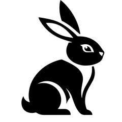 Black and white vector silhouette of a rabbit on white background
