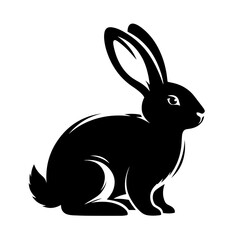 Black and white vector silhouette of a rabbit on white background
