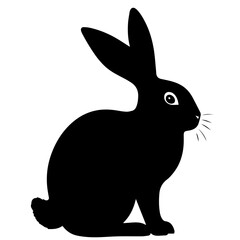 Black and white vector silhouette of a rabbit on white background
