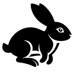 Black and white vector silhouette of a rabbit on white background
