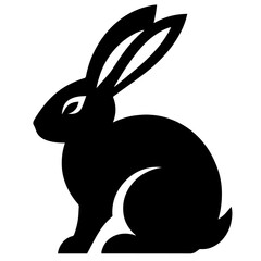 Black and white vector silhouette of a rabbit on white background
