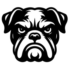 Black and white vector silhouette of a bulldog head on white background
