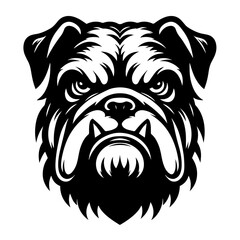 Black and white vector silhouette of a bulldog head on white background
