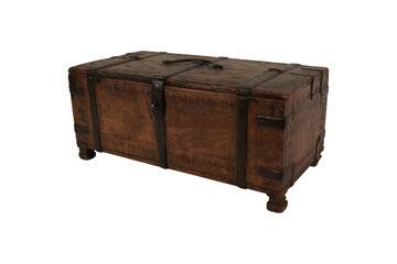 old wooden chest isolated  Early 20th century Antique wooden chest