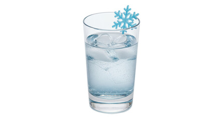 Isolated Glass of Sparkling Water with Ice and Snowflake