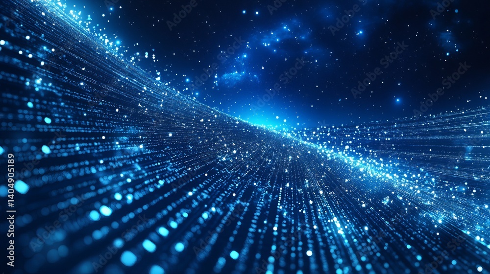 Poster abstract blue particles and lines creating a digital network in a dark space background design