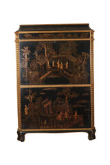 antique wooden box  Asian Style Black Lacquer Silverware Chest Cabinet