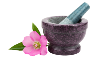 Isolated Mortar and Pestle with Flower