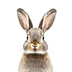 Fototapeta premium Close-up of a cute rabbit with big ears, isolated on a white background.
