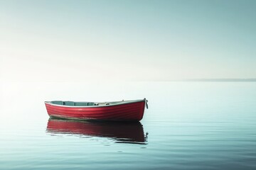 Naklejka premium Red Rowboat on Calm Water
