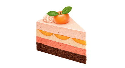 Isolated Slice of Peach Cake with Whipped Cream