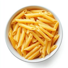 Delicious and Uncooked Penne Pasta in a White Bowl Isolated on a Bright Background Perfect for Culinary Designs