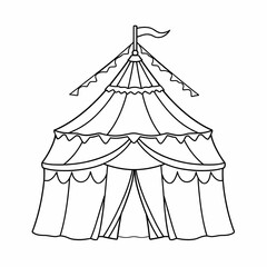 Circus Tent Line Drawing Black and White Illustration Simple Sketch Big Top Striped Awning Minimalist Vector Outline for Coloring