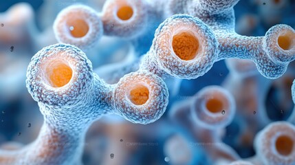 Close-up view of colorful cellular structures showcasing intricate details and textures