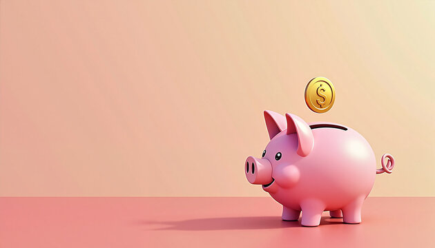 Piggy Bank with Coin Insertion on Soft Pink Background for Financial Blogs, Saving Tips, Personal Finance Articles, and Educational Materials