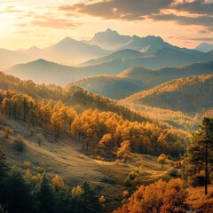 Mountain ridge scenery graces autumn hills.