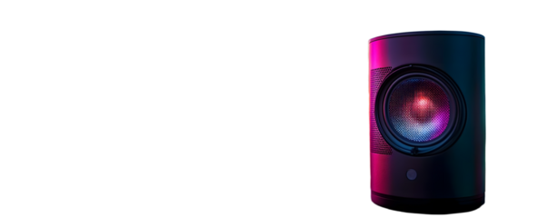 Vibrant speaker with blurred colorful lights in the background creates an energetic atmosphere.
