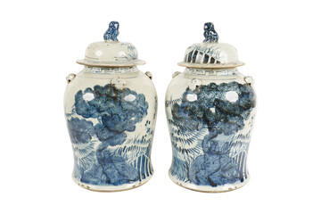 salt and pepper shakers  Vintage Style Blue and White Floral Tree Motif Porcelain Temple Jar