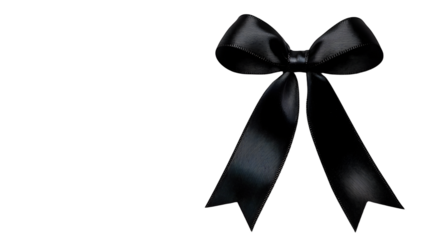Black Ribbon for Melanoma awareness, skin cancer prevention, and mourning for death loss of victims and terror attack. (Bow isolated on white background