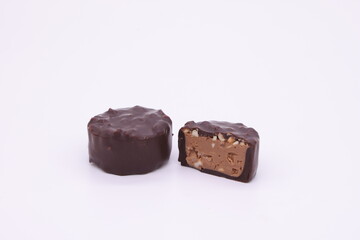 Piece of chocolate in a white background