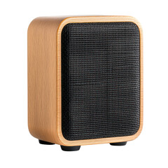 Modern wooden speaker on cutout background minimalist design home decor studio setting close-up view