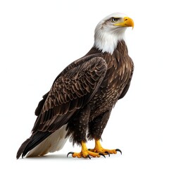 Obraz premium Majestic Bald Eagle Standing Proudly with Detailed Feather Patterns and Sharp Talons Against White Background