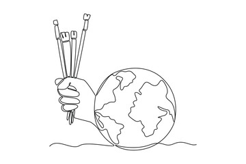 Simple continuous line draw of international art day icon. World Art Day Celebration. Cartoon Poster. Art day celebration minimalist concept. Painting.