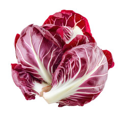 Obraz premium Fresh red radicchio isolated on a white background showcasing vibrant leaves and texture, Fresh red radicchio isolated on white background