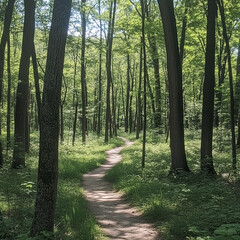 Fototapeta premium Sunlight Through Forest Trail - National Trails Day Peace and Nature 