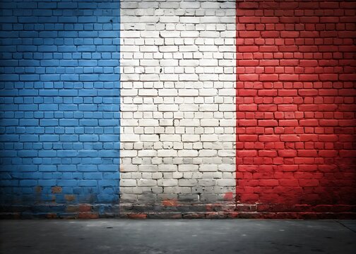 French Flag Painted on Brick Wall Background