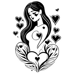 Elegant Woman with Heart Accents in Black White
