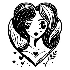 Heart Adorned Woman, Romantic Graphic Illustration