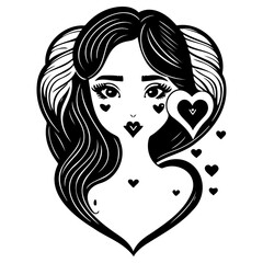 Enigmatic Love: Stylized Girl with Heart Motifs