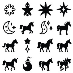 Vector animal silhouette set illustration with horse icons
